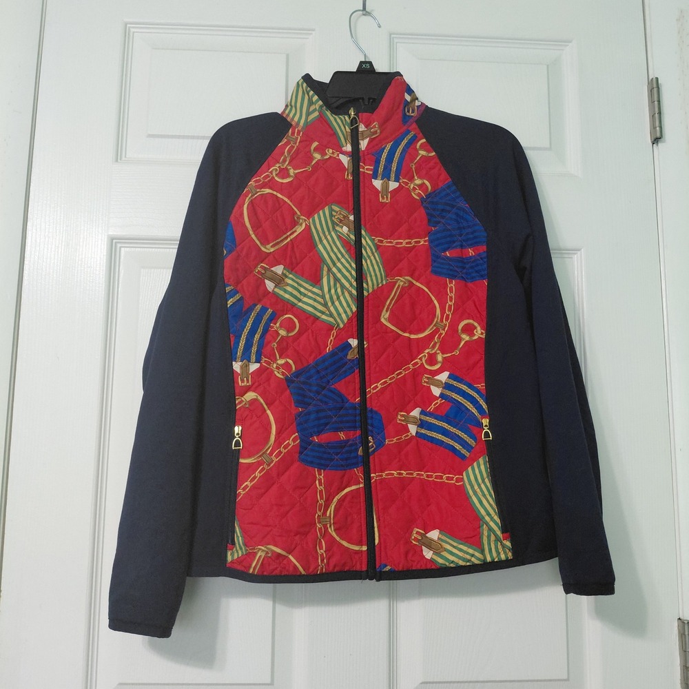 Lauren Ralph Lauren Active Equestrian Quilted Zip Jacket Navy Red Gold Large